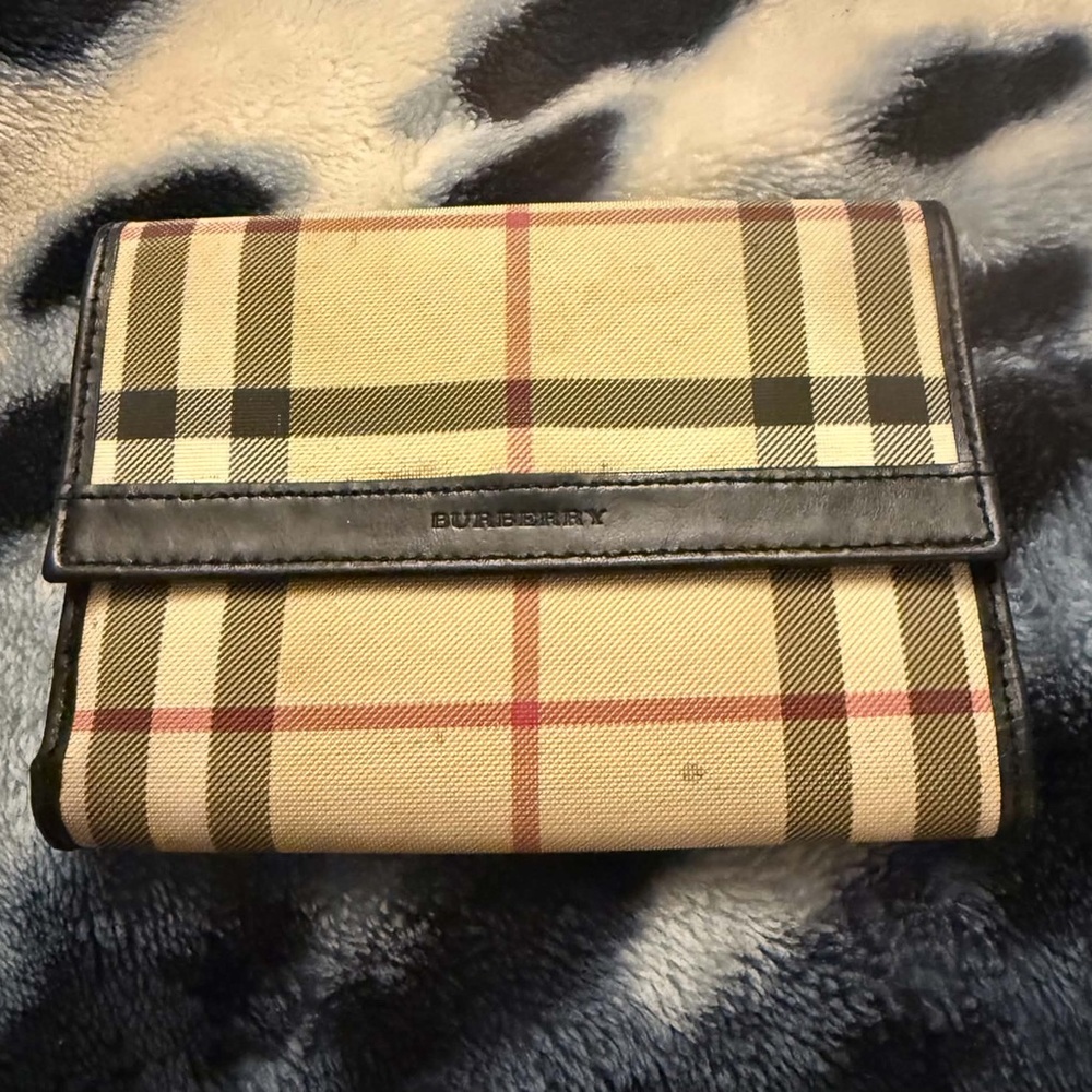 Burberry Classic Check Fold Wallet in Beige, Black and Red